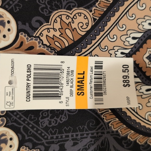 Charter Club Black Dress with Tan & Cream Paisley Motif. Mid Length - Picture 6 of 6